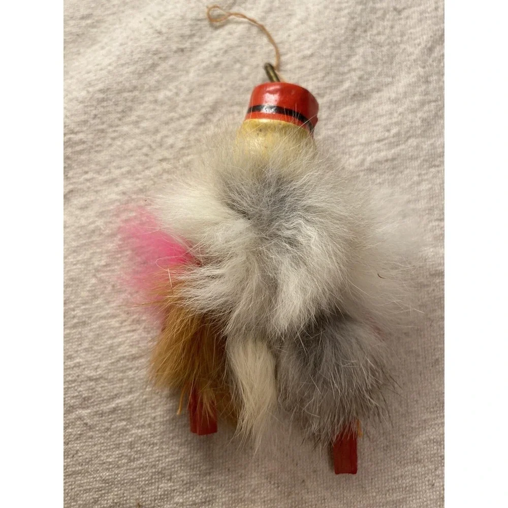 Antique Celluloid Monkey toy Hanging Bouncy Spring Feathers